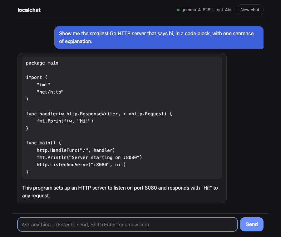 localchat in dark mode